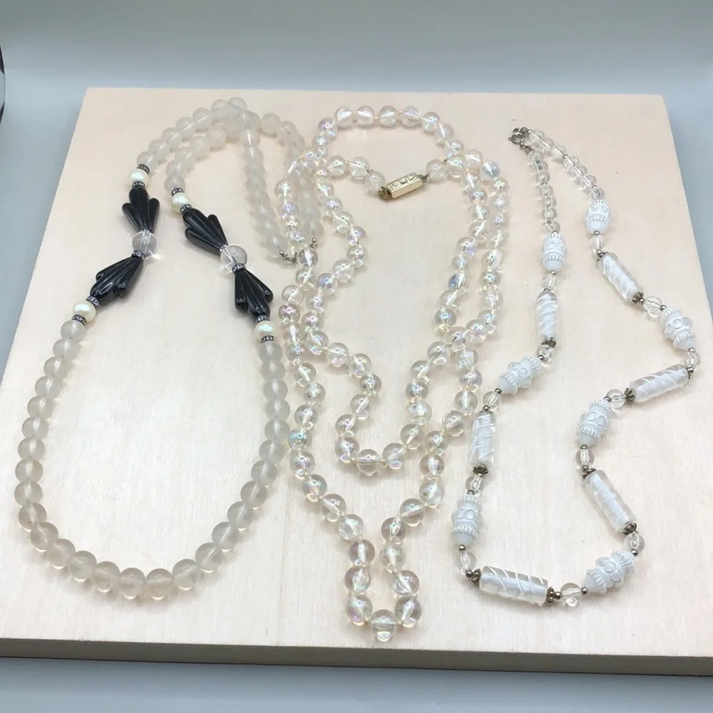 Curated bundle acrylic-lucite vintage necklaces, lot 3 layered look, statement.